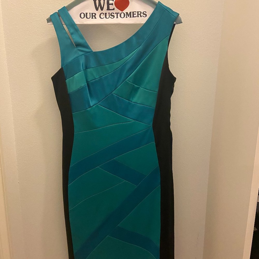 Sangria Blue, Green & Black Cocktail Dress